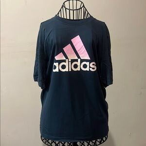 Adidas Dark Blue Tee with Light Pink Emblem